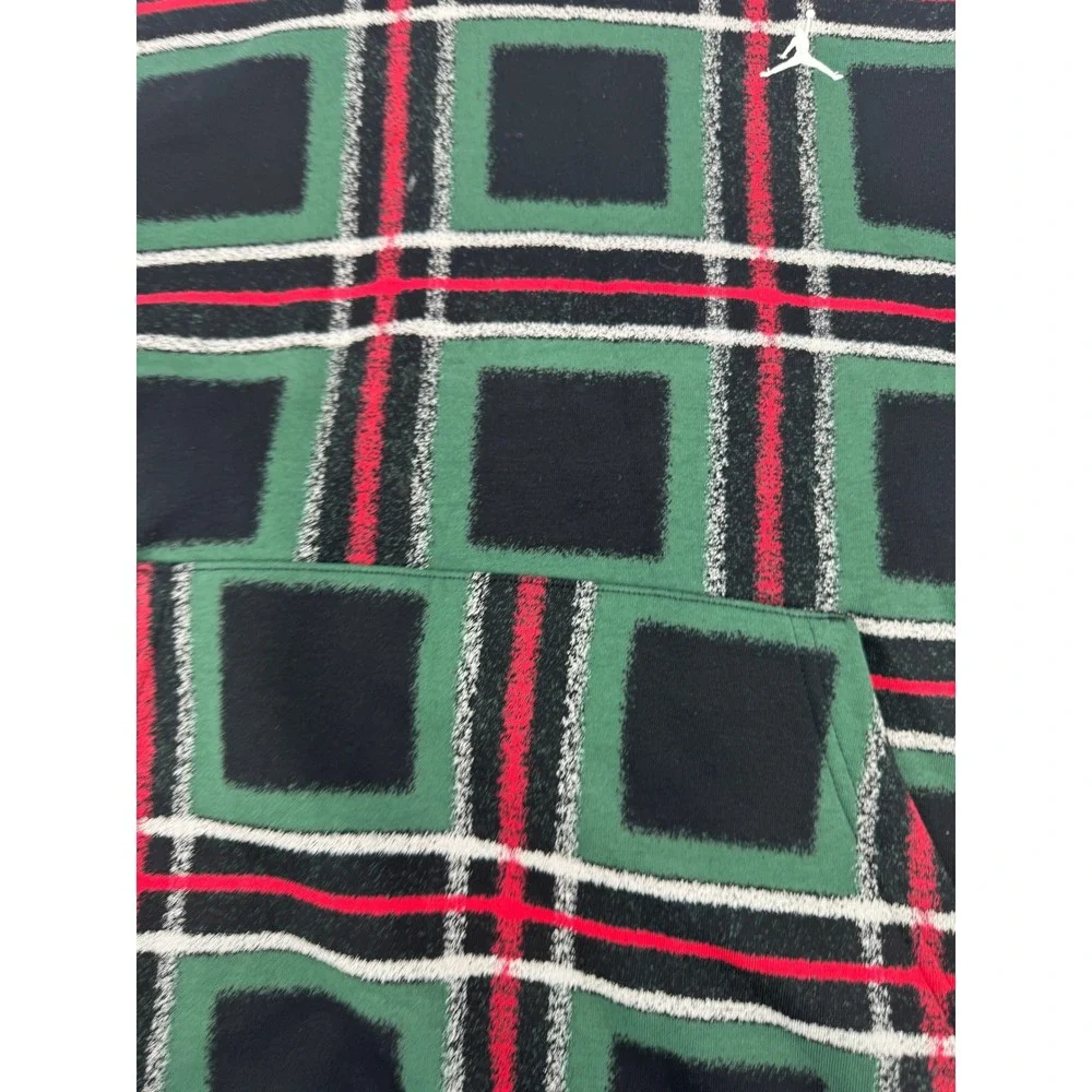 Jordan Plaid Hoodie Mens XXL Green Black Red Jumpman Fleece Pullover Streetwear